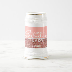 Boss Lady Pink Rose Gold Glitter - speciaal gepers Bierpul