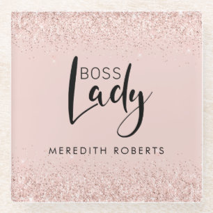 Boss Lady Roos Gold Blush Glitter - Speciaal geper Glazen Onderzetter