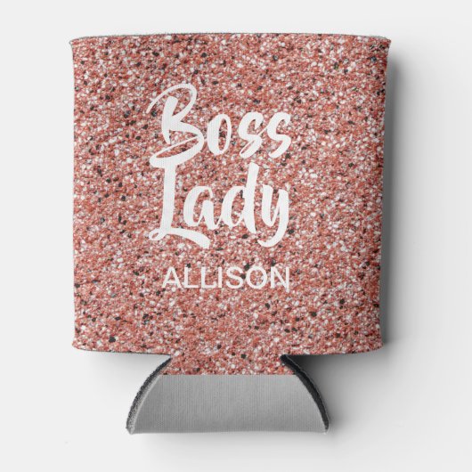 Boss Lady Roze Rose Gouden Glitter Sparkle Custom Blikjeskoeler (Voorkant)