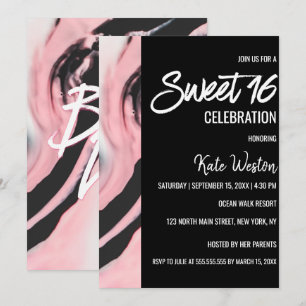 Boss Lady Roze Zwart Geschilderd Marmer Sweet 16 Kaart