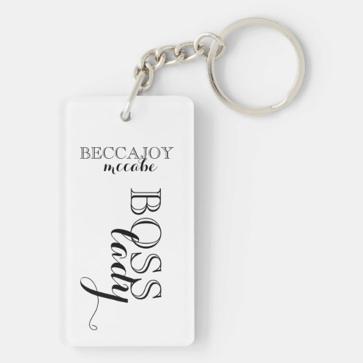 Boss Lady Script Aangepaste naam zwart wit Sleutelhanger (achterkant)