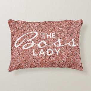 Boss Lady Script Typografie Roze Rose Gold Glitter Accent Kussen