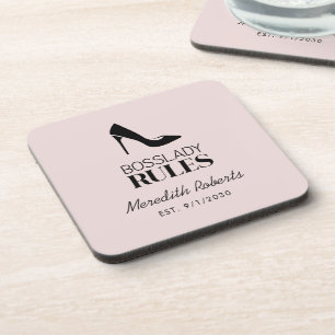 Boss Lady Stiletto Logo Blush gepersonaliseerd Bier Onderzetter