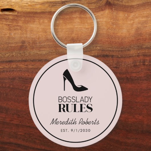 Boss Lady Stiletto Logo Blush gepersonaliseerd Sleutelhanger (Achterkant)