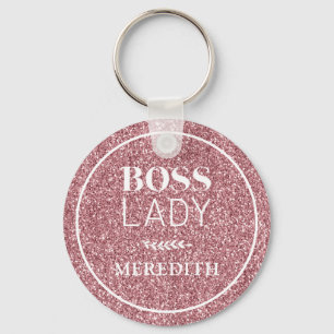 Boss Lady Trendy Girly Pink Glitter Persoonlijk Sleutelhanger