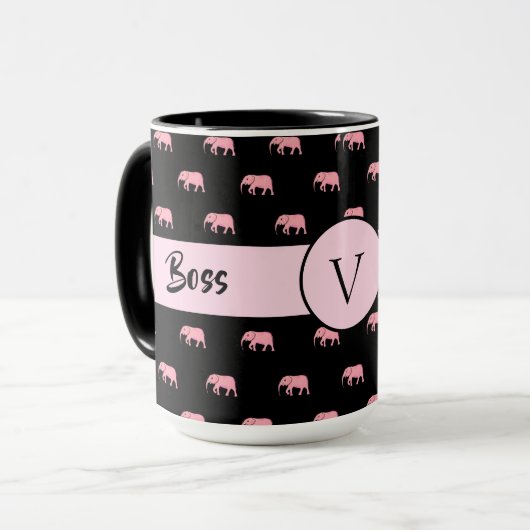 Boss Lady Zwart Monogram Olifant Ringer 15oz Mok (Voorkant links)