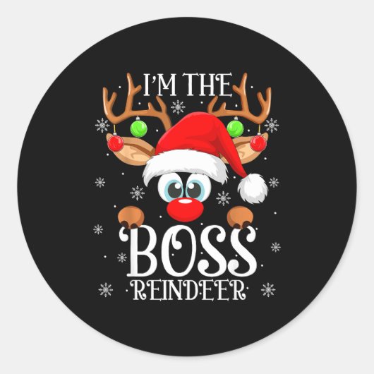 Boss Reindeer Christmas Family Matching Group Funn Ronde Sticker (Voorkant)