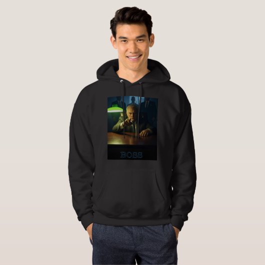 Boss w tekst mannen zwart hooded sweatshirt (Voorkant volledig)