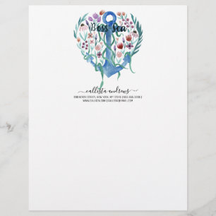 Boss Zee Quote Anchor Flowers laat Waterverf Briefhoofd