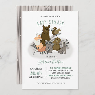 Bossen Baby shower Cute Forest Animals Kaart