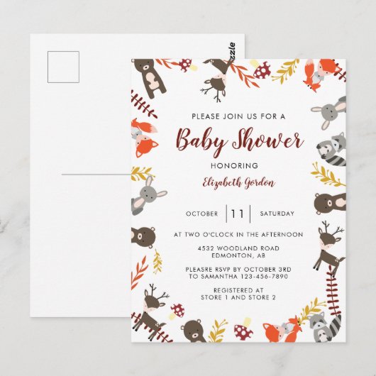 Bossen Baby shower Cute Forest Animals Neutral Briefkaart (Voorkant / Achterkant)