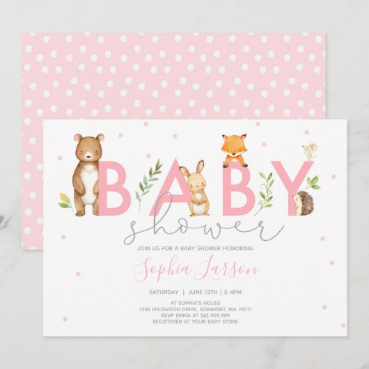 Bossen Baby shower Invitation Forest Animals Kaart (Voorkant / Achterkant)