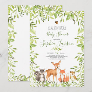 Bossen Baby shower Invitation Forest Animals Kaart