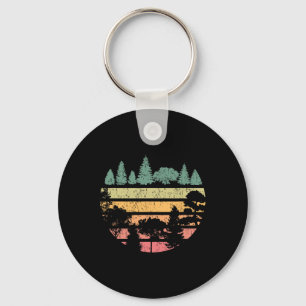 Bossen Bomen Retro Zonsondergang Vintage Grafisch Sleutelhanger
