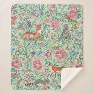 Bossen Bossen Mint Green Floral  Sherpa Deken