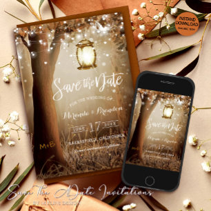 Bossen en String Lights Rustiek Save the Date