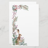 Bossen, hazen, bladeren, rode bessen briefpapier (Voorkant / Achterkant)