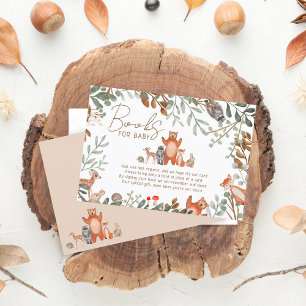 Bossen met groene bomen brengen een boek mee informatiekaartje