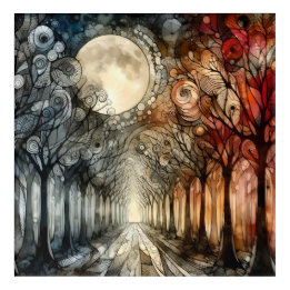 Bossen onder volle maan acryl muurkunst