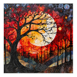 Bossen onder volle maan acryl muurkunst