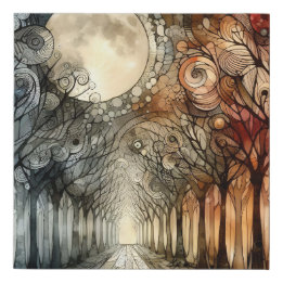 Bossen onder volle maan imitatie canvas print