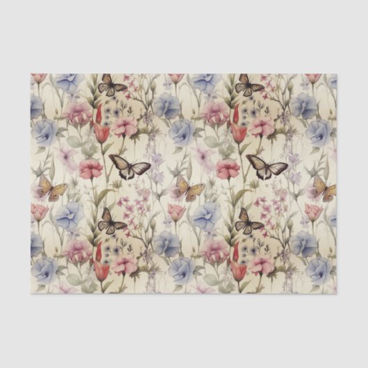 Bossen Wildbloemen en Vlinders Decoupage Tissuepapier (Voorkant)