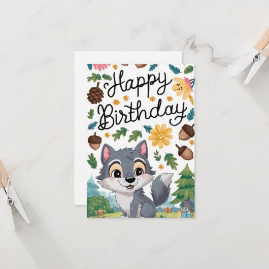 Bossen Wolf Digitale Verjaardag Kaart (Voorkant / Achterkant in situ)