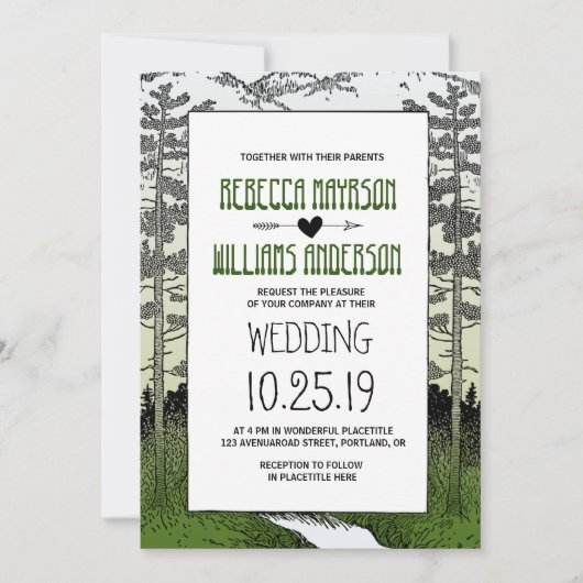 Bossen Woodland Forest Trees Mountain Wedding Kaart (Voorkant)