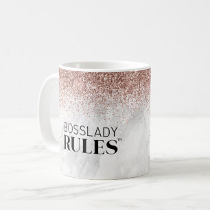 BossLady Regels Logo Roos Gouden Glitter Marmeren Koffiemok