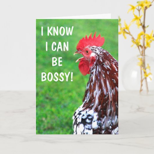 Bossy Funny Deming Rooster komt goed Kaart (Gele Bloem)