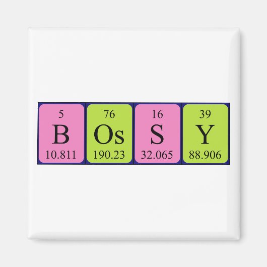 Bossy periodieke tabelnaam magneet (Voorkant)
