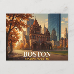Boston ansichtkaart Trinity Church silhouet souv Briefkaart