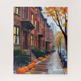 Boston Autumn Brownstones Pumpkin Watercolor Legpuzzel