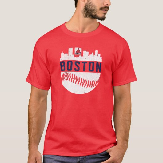  Boston Baseball Skyline Massachusetts Retr T-shirt (Voorkant)