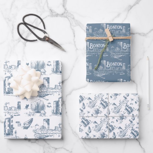  Boston Blue Gift Wrap Set Inpakpapier Vel (Voorkant)