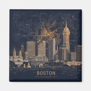 Boston, Boston Massachusetts Stadssilhouet Met Kaa Magneet