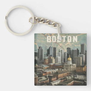Boston, Boston Massachusetts Stadssilhouet Met Kaa Sleutelhanger