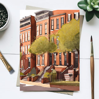 Boston Brownstones | Beacon Street Aquarel Briefkaart