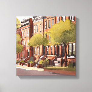 Boston Brownstones   Beacon Street Aquarel Canvas Afdruk