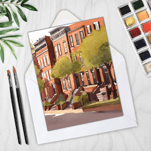 Boston Brownstones   Beacon Street Aquarel Kaart