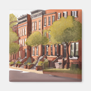 Boston Brownstones   Beacon Street Aquarel Magneet