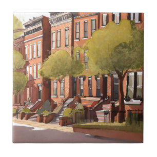 Boston Brownstones   Beacon Street Aquarel Tegeltje