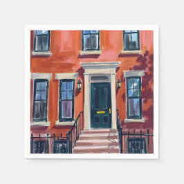 Boston Brownstones Massachusetts Watercolor Servet