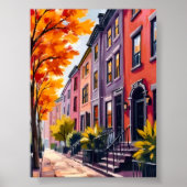 Boston Brownstones Waterverf Massachusetts Poster (Voorkant)
