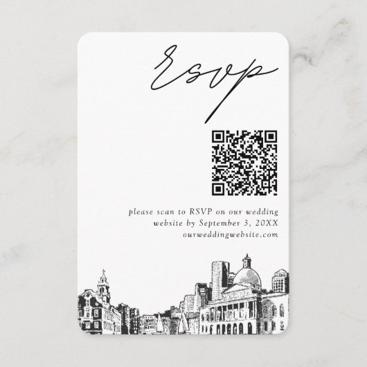 Boston Bruiloft Moderne RSVP QR Code Informatiekaartje (Voorkant)
