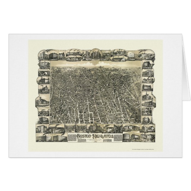 Boston, carte panoramique de mA - 1888 (Devant horizontal)