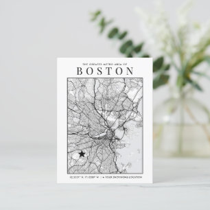 Boston City Map + Locatie Marker Briefkaart