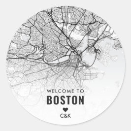 Boston City Map | Welkom bruiloft Ronde Sticker
