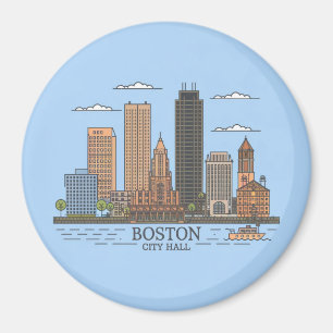 Boston City Skyline, Boston kaart skyline Magneet