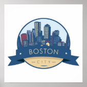 Boston City Skyline, Boston kaart skyline Poster (Voorkant)